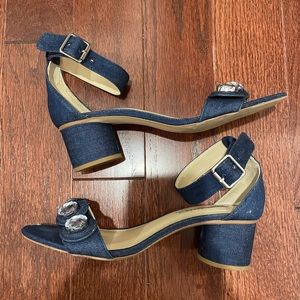 Zara low block denim heels